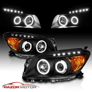 For 2006-2008 Toyota Rav4 Dual LED Halo Projector Black Headlights Pair - Picture 1 of 9