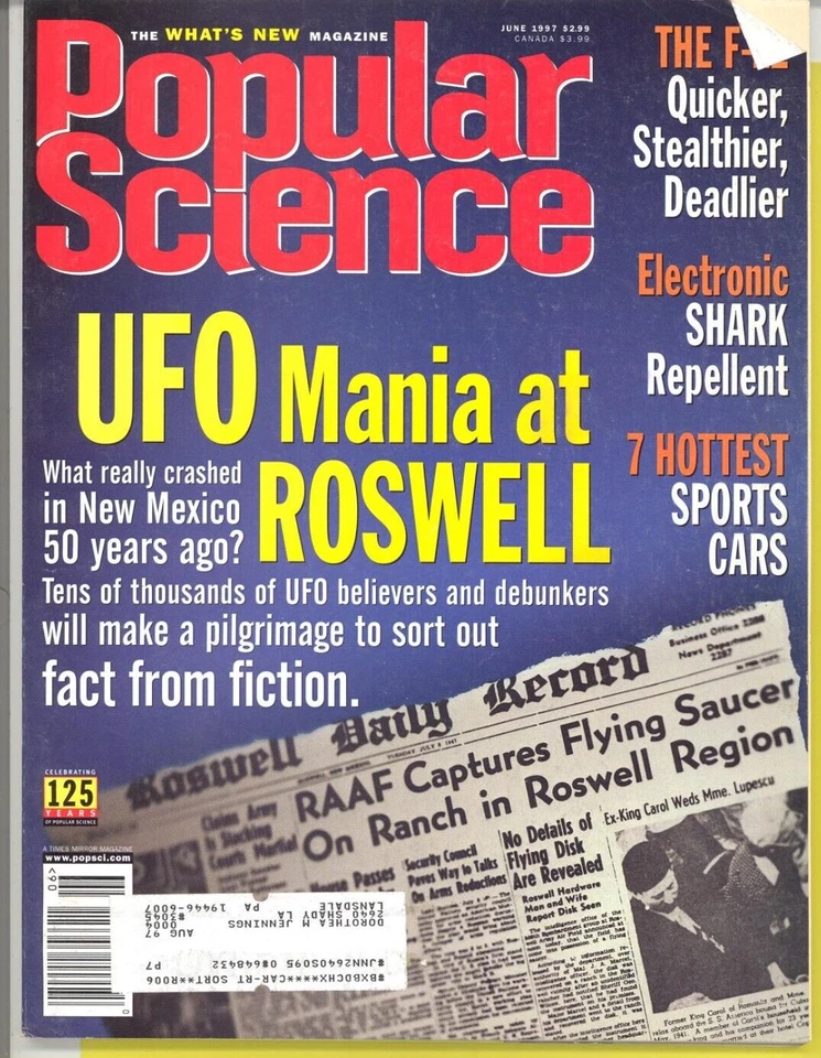 Popular Science Magazine June 1997 / Roswell UFO / F-22 / Hot Sport Cars — 第 1/1 张图片