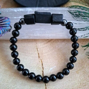 black tourmaline and hematite crystal bead healing bracelet chakra raw stone - Picture 1 of 9