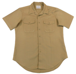 US Navy Khaki Shirt 16 L 16 1/2 Short Half Sleeve Service Dress Polyester USN