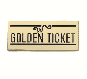 Willy Wonka - Golden Ticket Badge - Pin Metal & Enamel Gold Colour - FREE POST - Picture 1 of 6