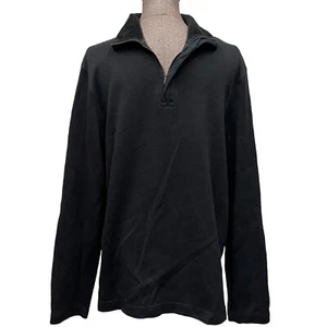 Banana Republic 1/4 Zip Black Cotton Sweater XL Corduroy Collar Elbow Patches - Picture 1 of 8