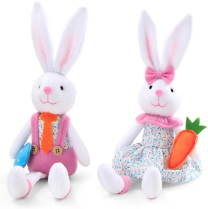 2Pcs Easter Spring Bunny Decorations Bunny Plush Handmade Rabbit Figurines for S - Picture 1 of 7