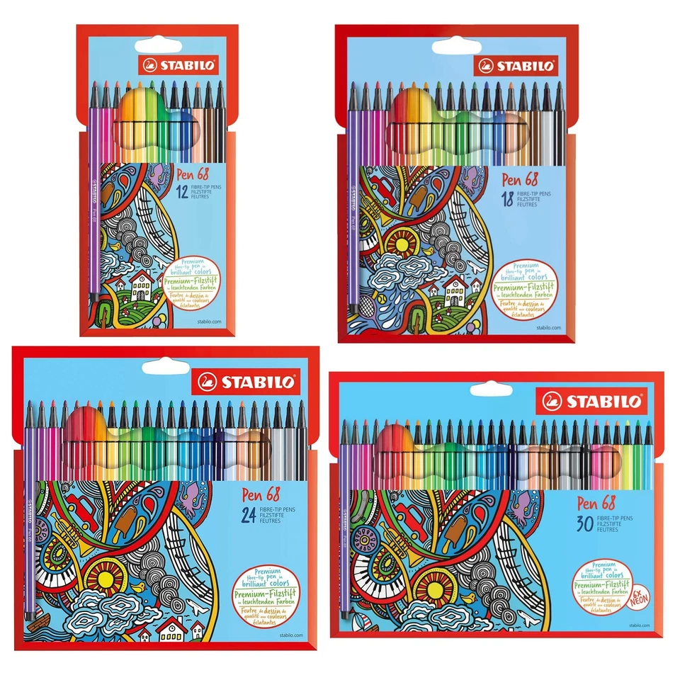 STABILO Pen 68 Fasermaler Filzstifte Malstifte Kartonetui 12er 18er 24er 30er - Bild 1 von 1