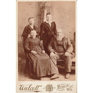 Antigua Tarjeta de Gabinete Foto Abuelo Barbudo Abuela Niños 1800 ORIGINAL Wisconsin - Imagen 1 de 2