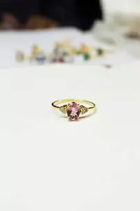 Natural Pink Tourmaline Engagement Ring October Birthstone Ring - Picture 1 of 1
