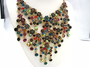 Estate Gorgeous Massive Striking Colorful Bright Rhinestone Statement Necklace - Picture 1 of 3