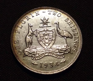 1934 australia florin half dollar sterling silver 925 au bu semi key type coin - Picture 1 of 2
