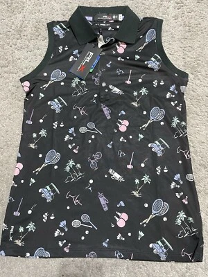 Camisa polo de golf RLX Ralph Lauren para mujer XS ajuste a medida negra gráfica sin mangas Foto 1 de 4