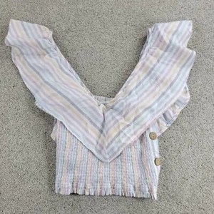 Vintage Havana Crop Top Womens Large Multicolor Stripe Smocked V Neck Button NWT - Picture 1 of 12