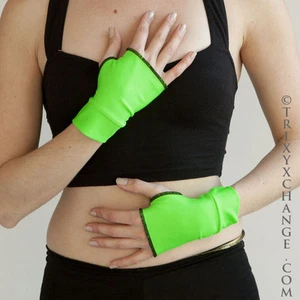 Dance Costume Gloves Neon Green Shiny Short Arm Cuffs Wetlook Cyber Cosplay UV - Picture 1 of 2