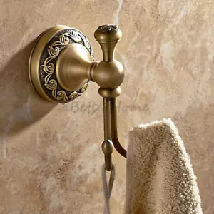 Antique Brass Wall Mounted Robe Coat Hat Hanger Bathroom Double Towel Hook Retro - Picture 1 of 4