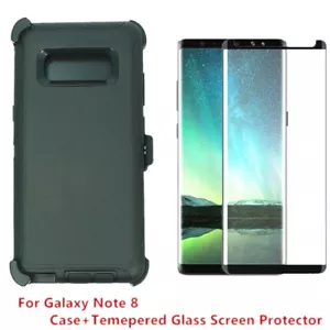 For Samsung Galaxy Note 8 Defender Case w/Tempered Glass Screen&Clip Black - Picture 1 of 5