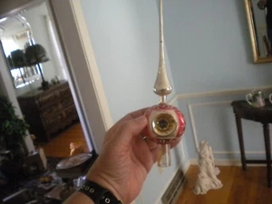 Large Vintage German Finial Hand Blown Mercury Glass Tree Topper Glitter - Foto 1 di 2