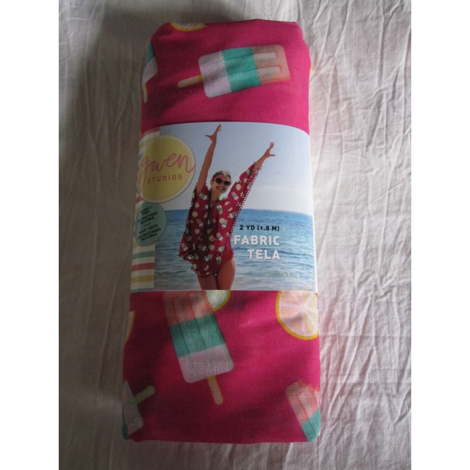 New 2 Yards of Pink Popsicle Lemons Summer Fun Fabric 58"x72" Polyester/Cotton - Image 1 of 3