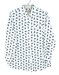 ELLEN TRACY Women Polyester Blouse Roll Tab Long Sleeve Dog Black White Size M - Picture 1 of 17
