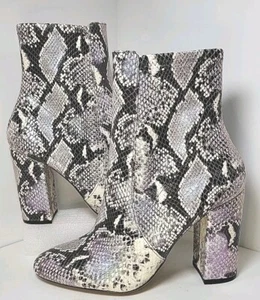 ALDO Womens Snake Print Aurella Almond Toe Block Heel Leather Booties Size 8 - Picture 1 of 20