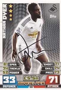 TARJETA COLECCIONABLE FIRMADA POR NATHAN DYER SWANSEA 2014/2015 MATCH ATTAX + CERTIFICADO DE AUTENTICIDAD - Imagen 1 de 1