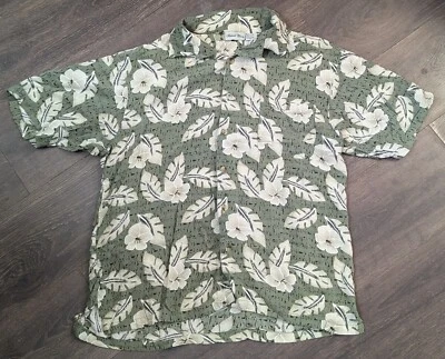 Camisa para hombre Island Bl hawaiana talla grande verde/blanco palmeras abotonadas (374) Foto 1 de 3