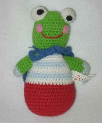Zubels Freddy the Frog Knit Plush Stuffed Baby Rattle Toy Super Hero Cape 5" - Image 1 of 3