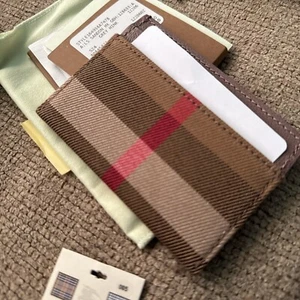 Burberry Sandon hellbraun Canvas Karo Nerz Reitsport Kartenetui Etui Geldbörse Neu mit Etikett NEU - Bild 1 von 5