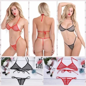 Women's Fishnet Bikini Swimsuit Bra Top with Matching G-string Sexy Swimwear - Picture 1 of 33
