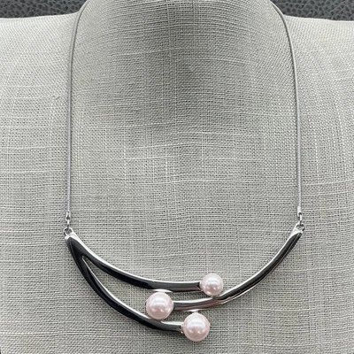 WHBM Tono Plata Rosa Imitación Perla Distintivo Collar Mujer Ajustable Moderno Foto 1 de 4