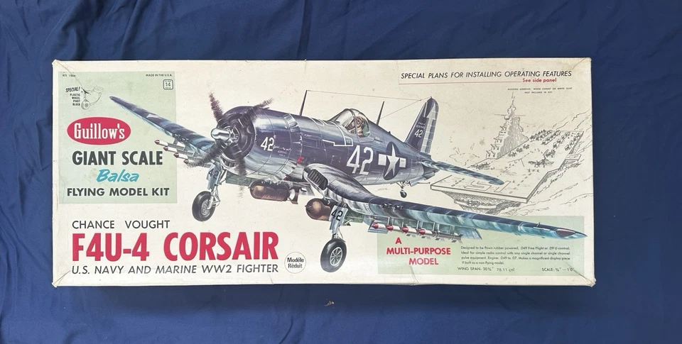 GUILLOWS 1004 F4U-4 CORSAIR GIANT SCALE BALSA FLYING MODEL KIT-NIB-1/16 SCALE - Image 1 of 1