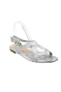 Stuart Weitzman Womens Metallic Leather Braided Sandals Flats Silver Sz 8 - Picture 1 of 6