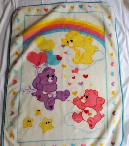 Vintage Care Bear Blanket Y2K Funshine Share Love Rainbow Heart Fleece - Picture 1 of 12