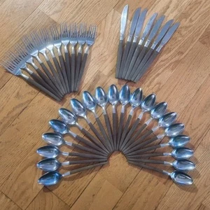 Vintage CANOE MUFFIN Mid-Century Danish Modern EKCO ETERNA FLATWARE Set 38 PCS - Picture 1 of 4
