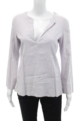 Blusa de lino Theory para mujer manga larga cuello en V lila púrpura talla mediana Foto 1 de 4