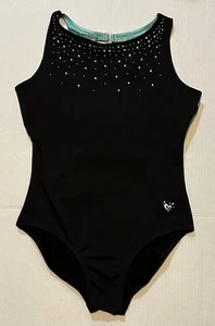 Justice Mädchen Trikot Größe 18 schwarz türkis Glitzer ärmellos Gymnastik Tanz - Bild 1 von 6