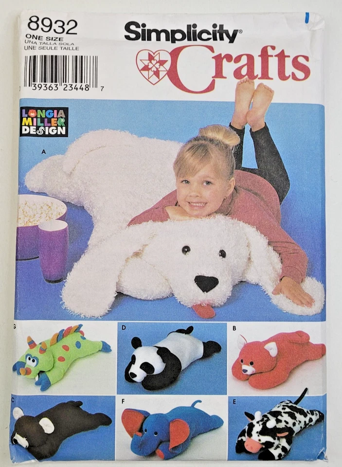 Almohadas de animales Simplicity Sew Pattern 8932 40" dragón panda perro vaca elefante UC Foto 1 de 3