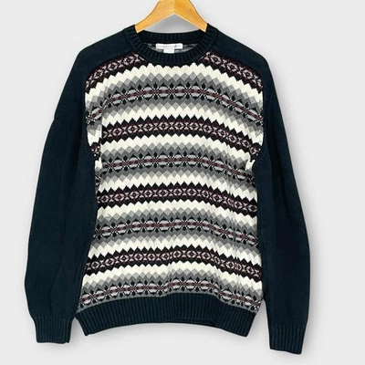 Suéter Y2K Geoffrey Beene Nordic Fair Isle 100 % algodón para hombre L Cabincore Preppy Foto 1 de 4