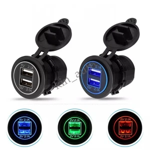 12V Car Cigarette Lighter Socket Dual 2.1A USB Port Charger Power Outlet LED Lit - Picture 1 of 9