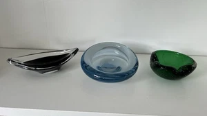 3 Vintage Art Glass Bowls Signed Holmegaard Kosta Boda Mid-Century Scandinavian - Picture 1 of 13