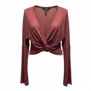 EUC Rue 21 Damenbluse Twist Front Langarm Oberteil – rostfarben – Größe Small - Bild 1 von 4
