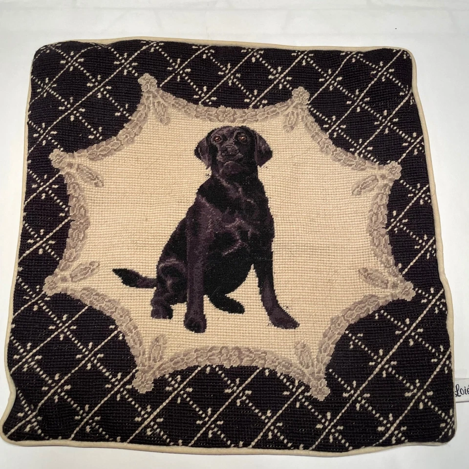 Funda de Almohada Loie Negra Labrador Perro Tapiz Beige Terciopelo Cremallera Acento 18x18" Foto 1 de 4