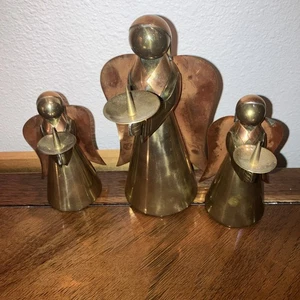 Vintage  Brass And Copper Angel Candle Holders Christmas Decor Lot 7”/ 2- 5” - Picture 1 of 4