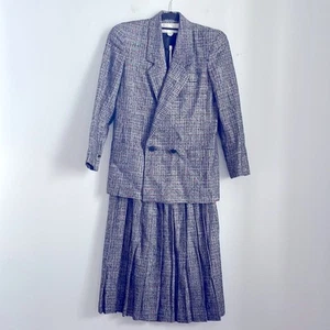 Traje blazer vintage Christian Dior lana plisada falda doble botonadura talla 6 - Imagen 1 de 13