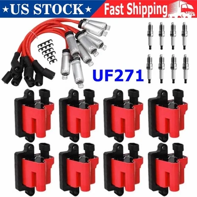 8x Square Ignition Coils & Spark Plug Wire UF271 For GMC V8 4.8L 5.3L 6.0L 8.1L - Image 1 of 4