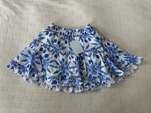 NWT Hill House Blue Shell Mosaic Ruffled Linen The Paz Skirt Size Small Msrp $98 - Picture 1 of 10