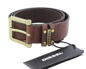 Diesel B-And Herren Gürtel 95 CM Mittelhoch Braunes Leder Goldener Ton Schnalle - Bild 1 von 10