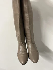 Vintage 1970er Joyce California Damen 6,5 beige Leder hohe Stiefel Pfennigabsätze - Bild 1 von 14