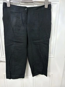 Evie Size 10 Linen Black Crop Trousers, New - Picture 1 of 5