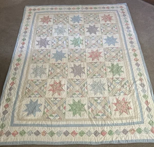 Bogen Quilts handgenäht Quilt bunt primitiv Stern Stoff Vintage 64" x 81" - Bild 1 von 14