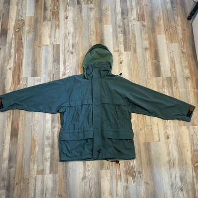 Chaqueta con Capucha Vintage Timberland Weathergear Anorak XL Verde Nylon/Cuero Borde Foto 1 de 4