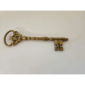 Vtg MCM Ornate Dbl Sided Skelton Key Solid Brass Barrel Paper Weight - Picture 1 of 2