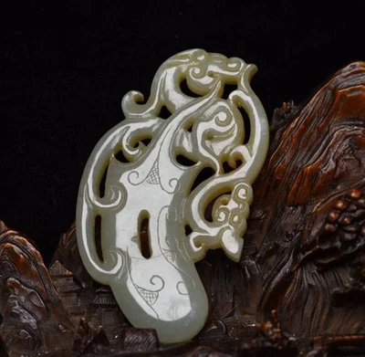 Certified Natural Hetian Jade Hand-carved Exquisite Dragon Pendant 15203 - Image 1 of 4